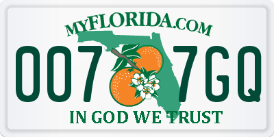 FL license plate 0077GQ