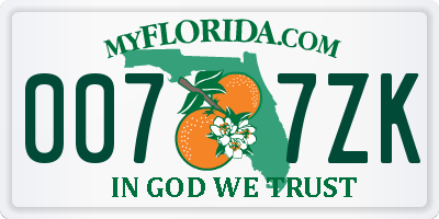 FL license plate 0077ZK