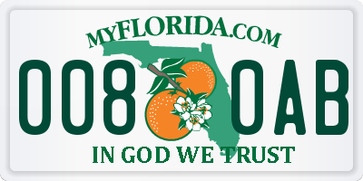 FL license plate 0080AB