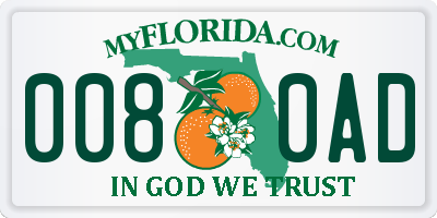 FL license plate 0080AD