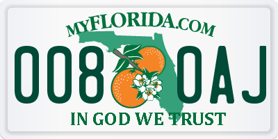 FL license plate 0080AJ