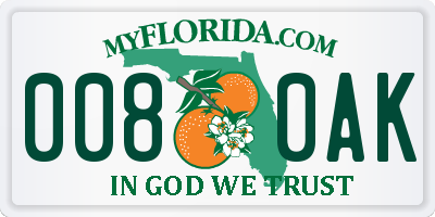 FL license plate 0080AK