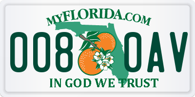 FL license plate 0080AV