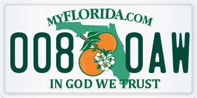 FL license plate 0080AW