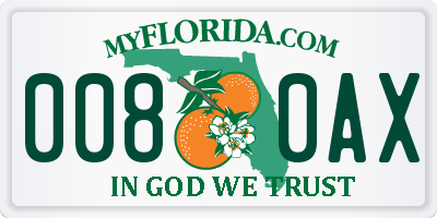 FL license plate 0080AX