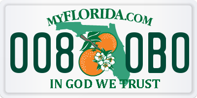 FL license plate 0080BO