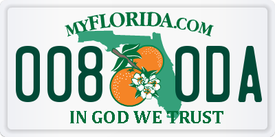 FL license plate 0080DA