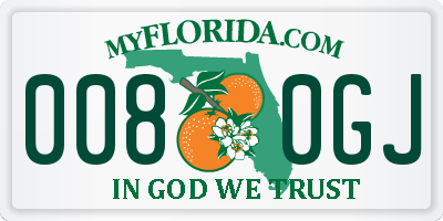 FL license plate 0080GJ