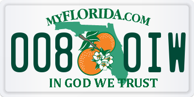 FL license plate 0080IW