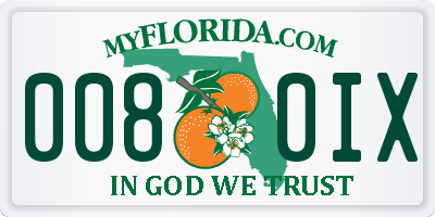 FL license plate 0080IX