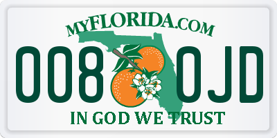 FL license plate 0080JD
