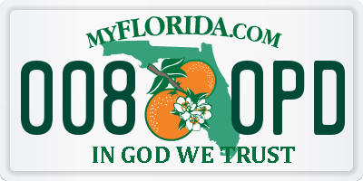 FL license plate 0080PD