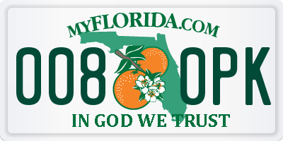 FL license plate 0080PK