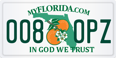 FL license plate 0080PZ