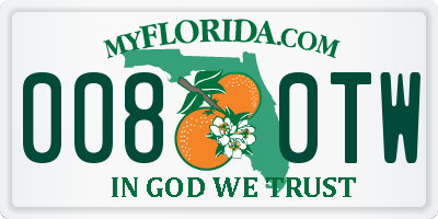 FL license plate 0080TW