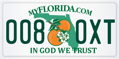 FL license plate 0080XT