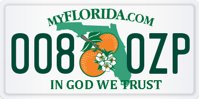 FL license plate 0080ZP
