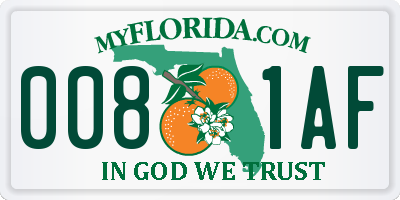 FL license plate 0081AF