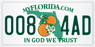 FL license plate 0084AD