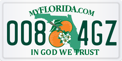 FL license plate 0084GZ