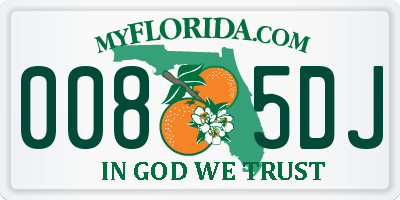 FL license plate 0085DJ