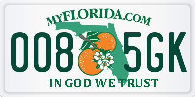 FL license plate 0085GK