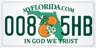 FL license plate 0085HB