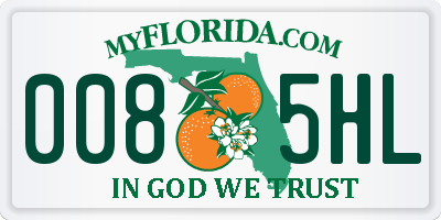 FL license plate 0085HL