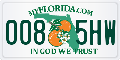 FL license plate 0085HW