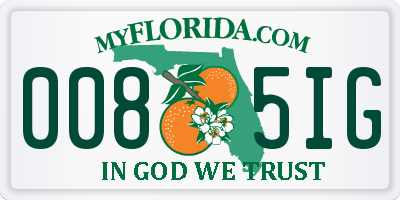 FL license plate 0085IG