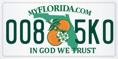 FL license plate 0085KO