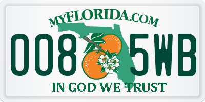 FL license plate 0085WB