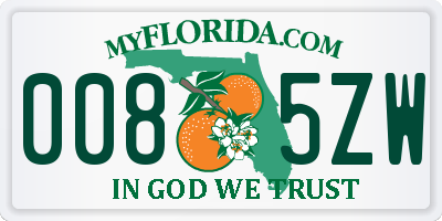 FL license plate 0085ZW