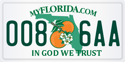 FL license plate 0086AA