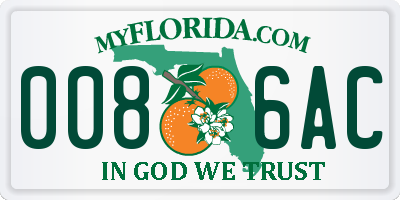 FL license plate 0086AC