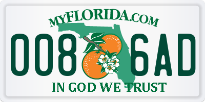 FL license plate 0086AD