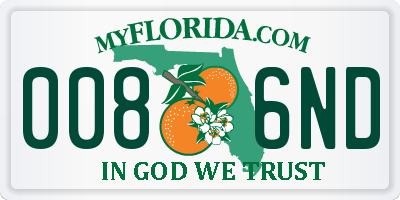 FL license plate 0086ND