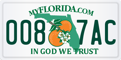 FL license plate 0087AC