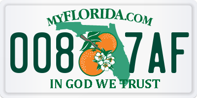 FL license plate 0087AF
