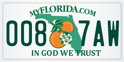 FL license plate 0087AW