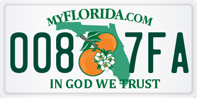 FL license plate 0087FA