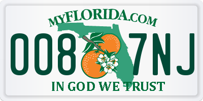 FL license plate 0087NJ