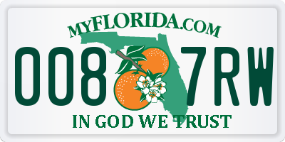 FL license plate 0087RW