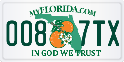 FL license plate 0087TX