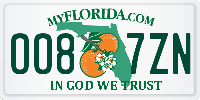 FL license plate 0087ZN