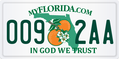 FL license plate 0092AA