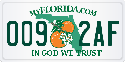 FL license plate 0092AF