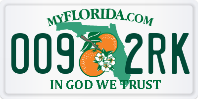 FL license plate 0092RK