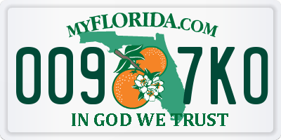 FL license plate 0097KO