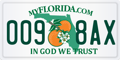 FL license plate 0098AX